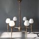 Chandelier in gilded brass and white opalines with 6 lights 1960.