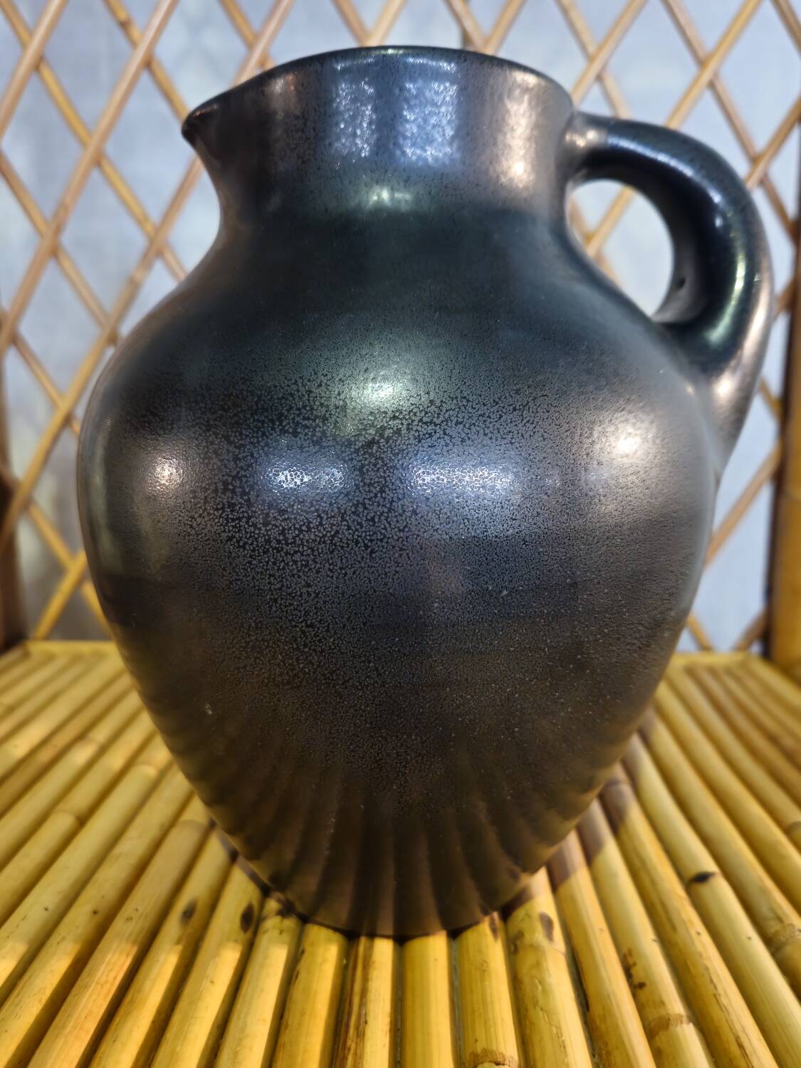 Black Enameled Ceramic Pitcher Signed MADOURA