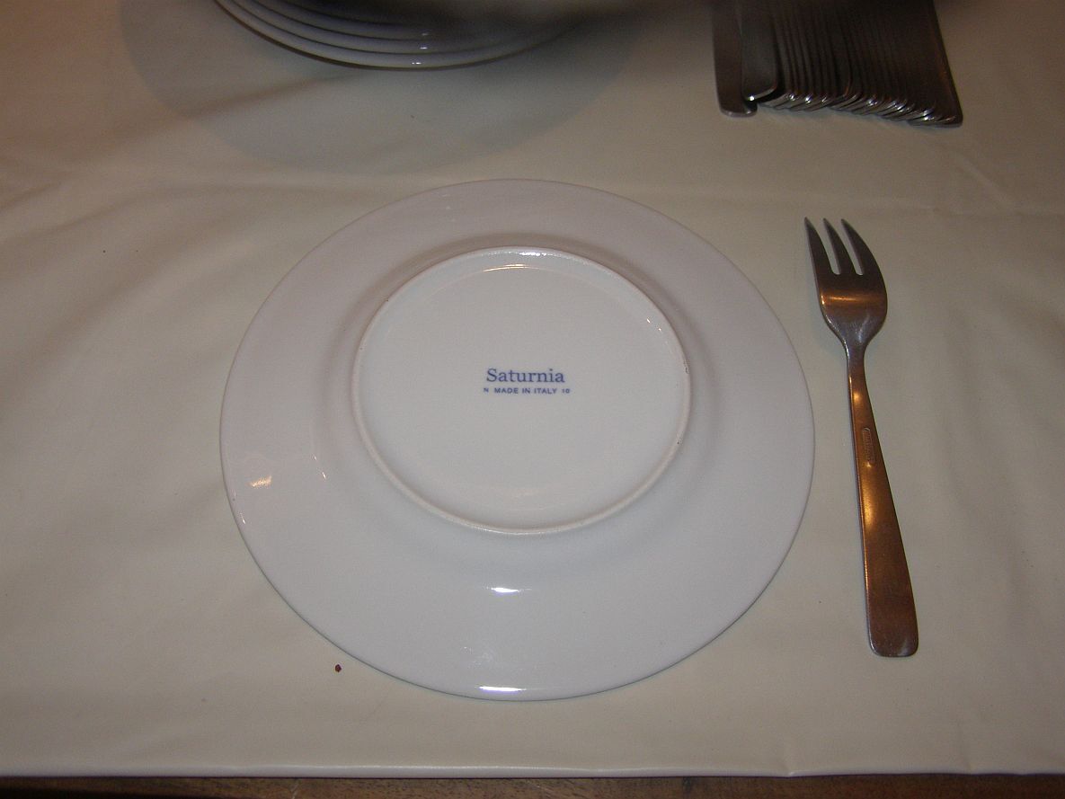 72 white porcelain dessert plates "Saturnia" + 72 stainless steel dessert forks