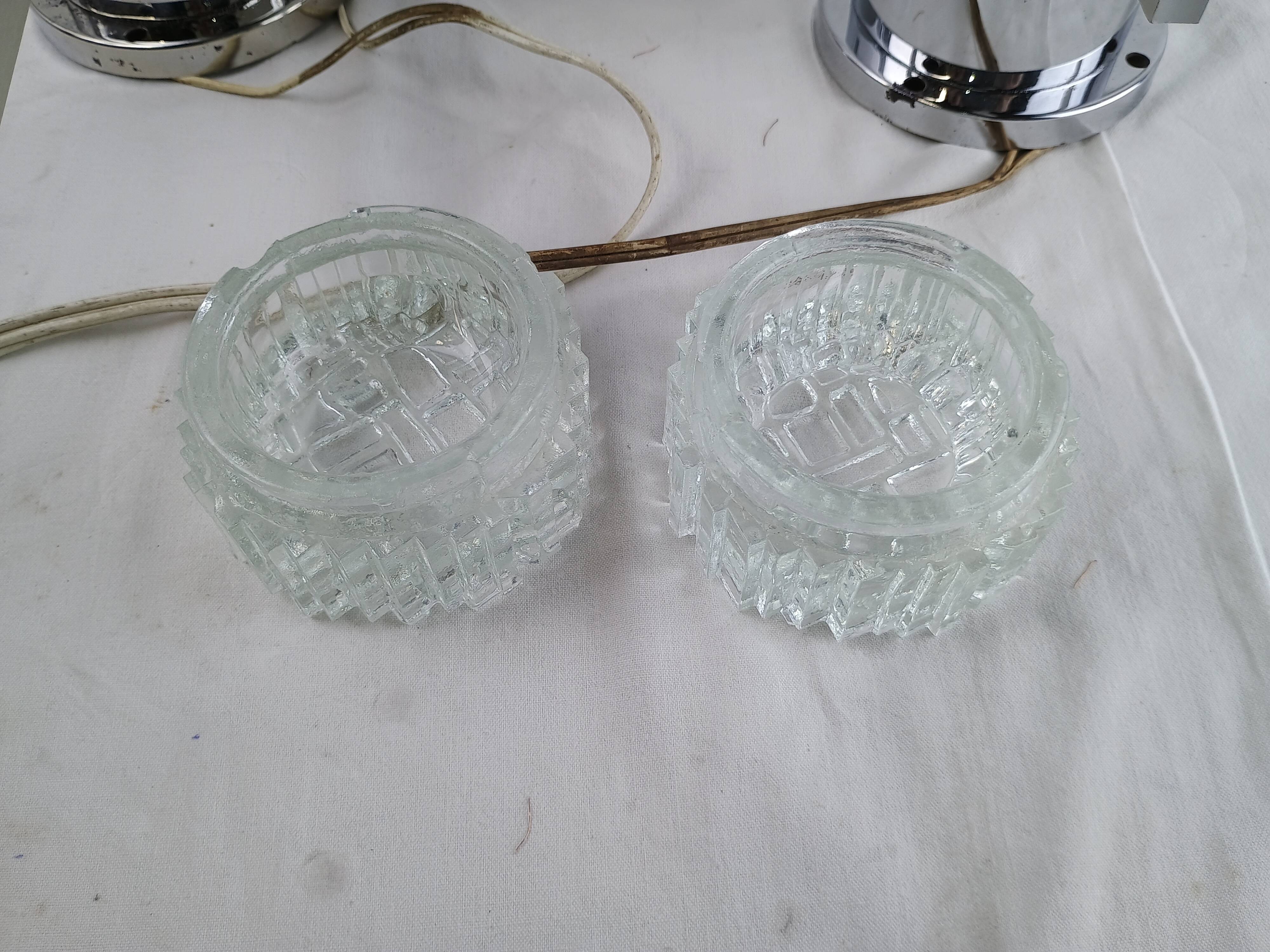 Pair of vintage Italian chrome and glass wall lights, 1960s Sciolari.