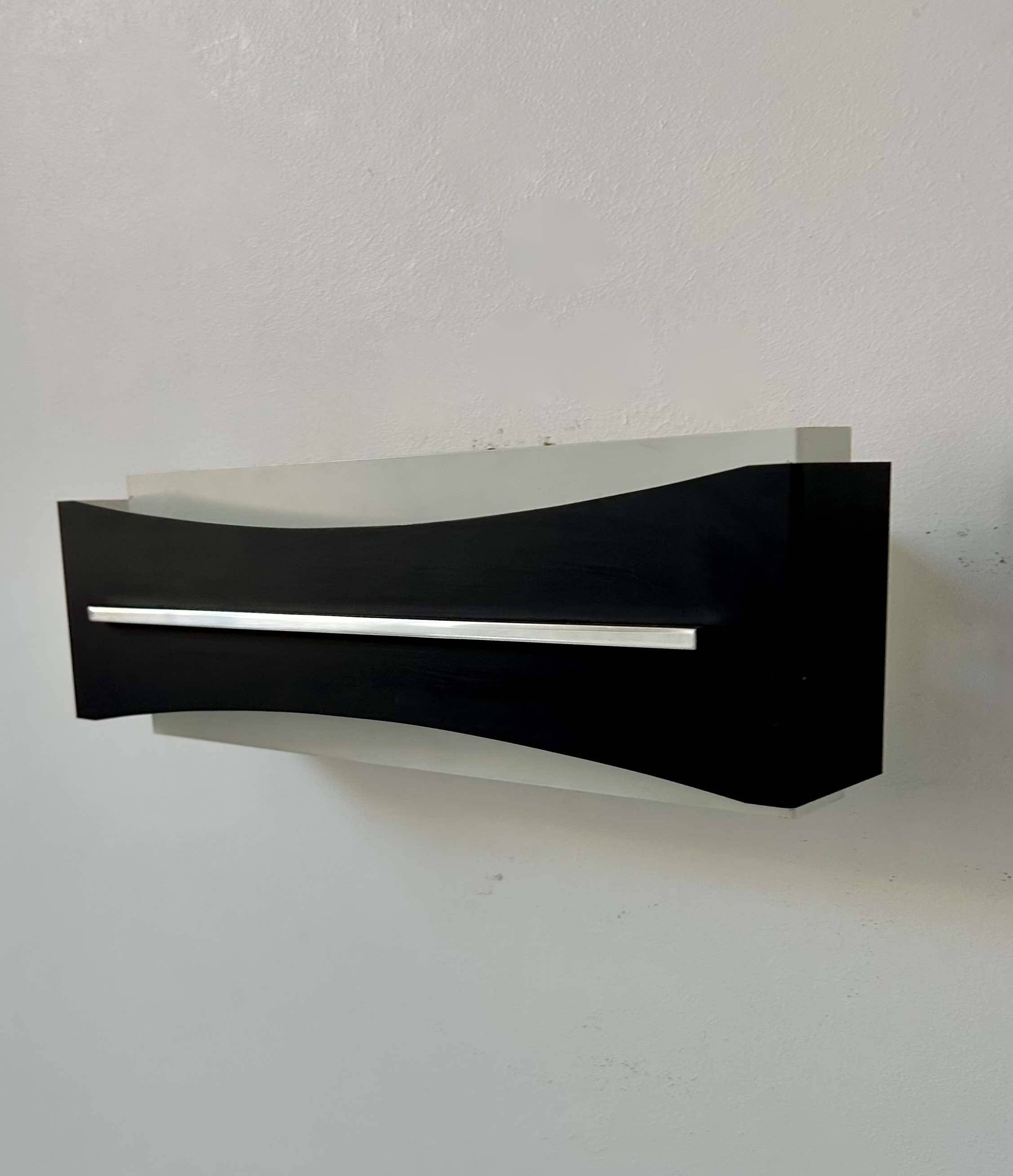 Vintage modernist wall lamp, black, white and chrome, France 1960