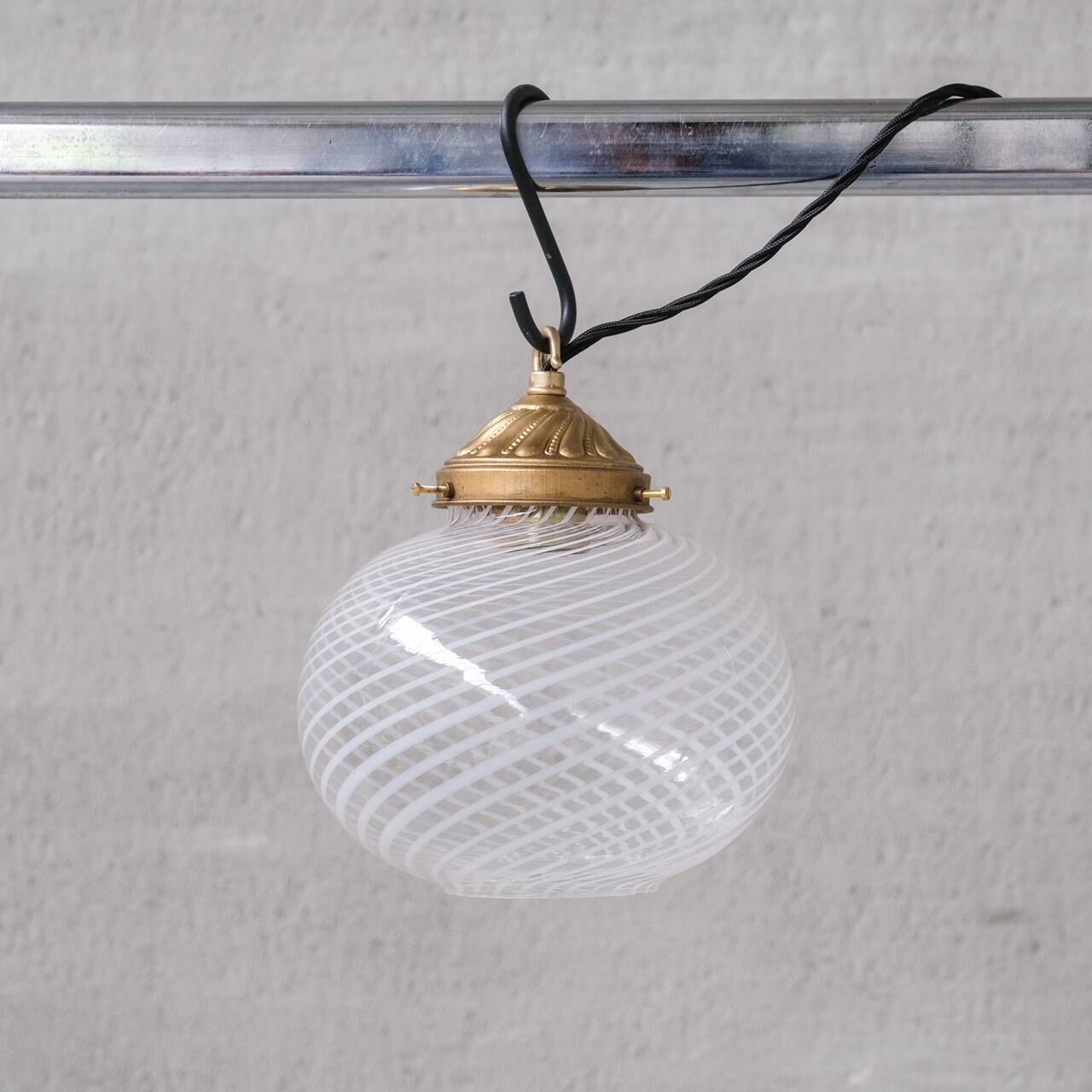 Glass and brass mid-century italian pendant light