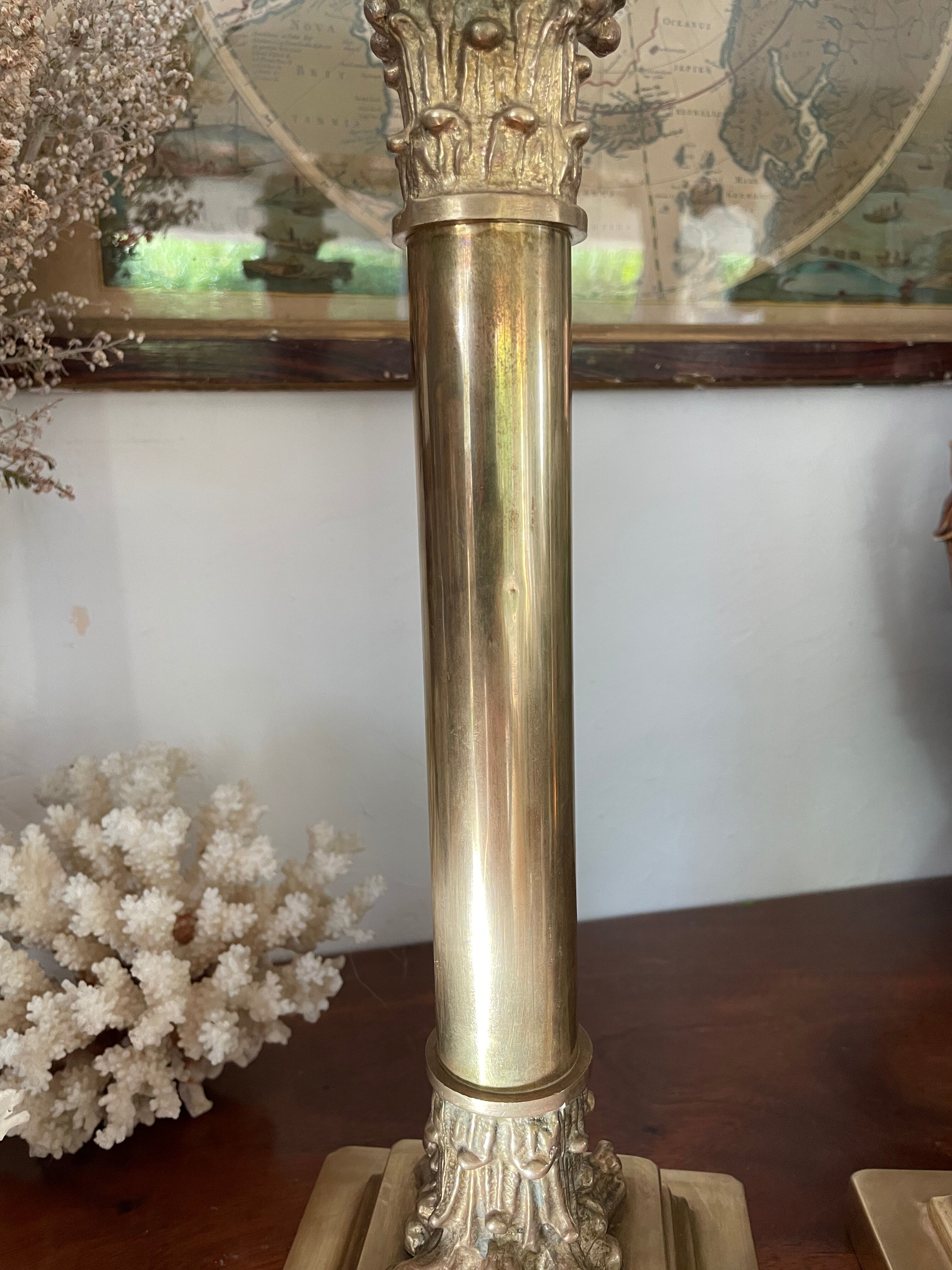 Pair of brass and bronze column lamp 44cm
