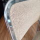 Table and 4 70s chairs chrome base and smoked glass tray chairs green water fabric
