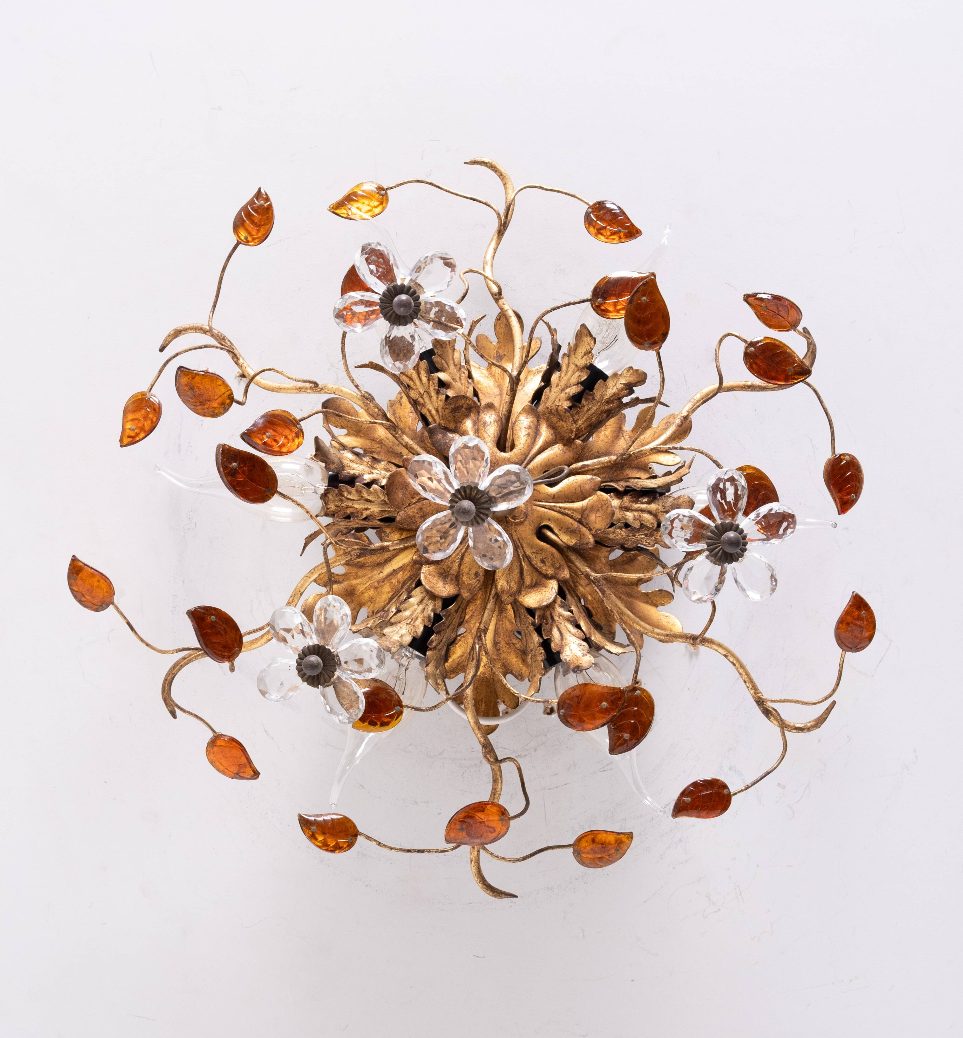 Wonderful gilded florentine flush mount light by Banci Firenze 1970s Italy