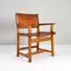 19th century oak and cognac leather brutalist castellana spanish armchair