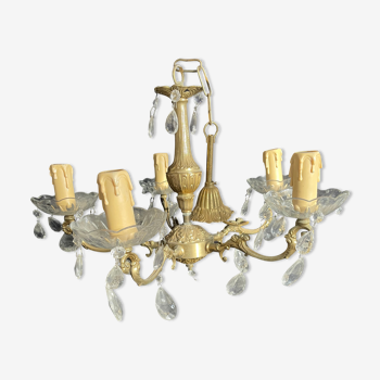 Old chandeliers five-spoke luminaires in bronze and glass