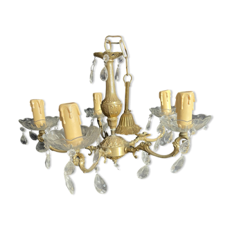 Lustre luminaires cinq branches en bronze et verre