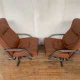 Pair of Scandinavian leather relax vintage armchairs brand Kebe