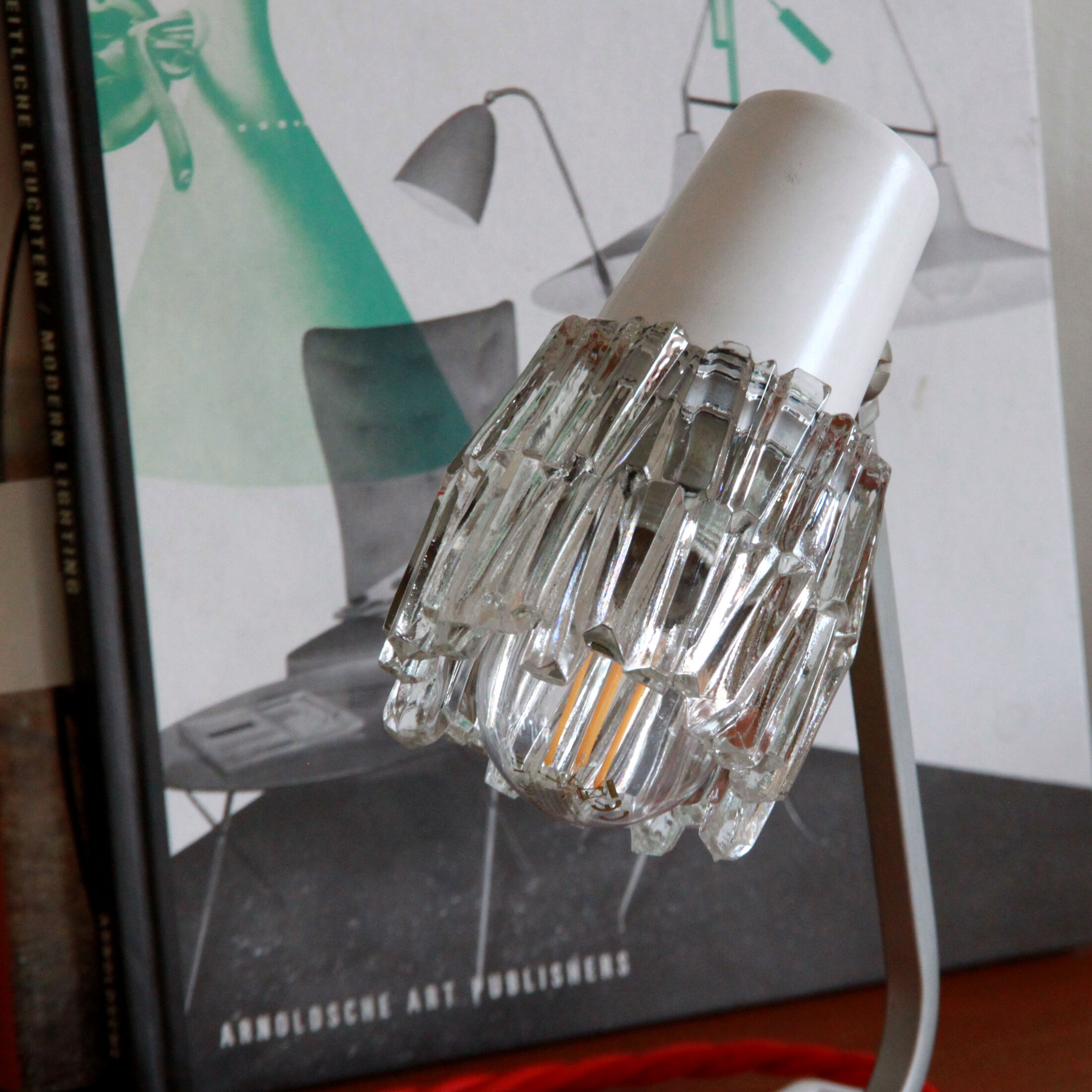 Vintage table lamp in metal and glass