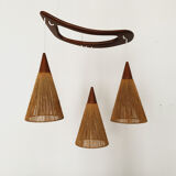 Teakwood and raffia bast cascading lamp by Rispal