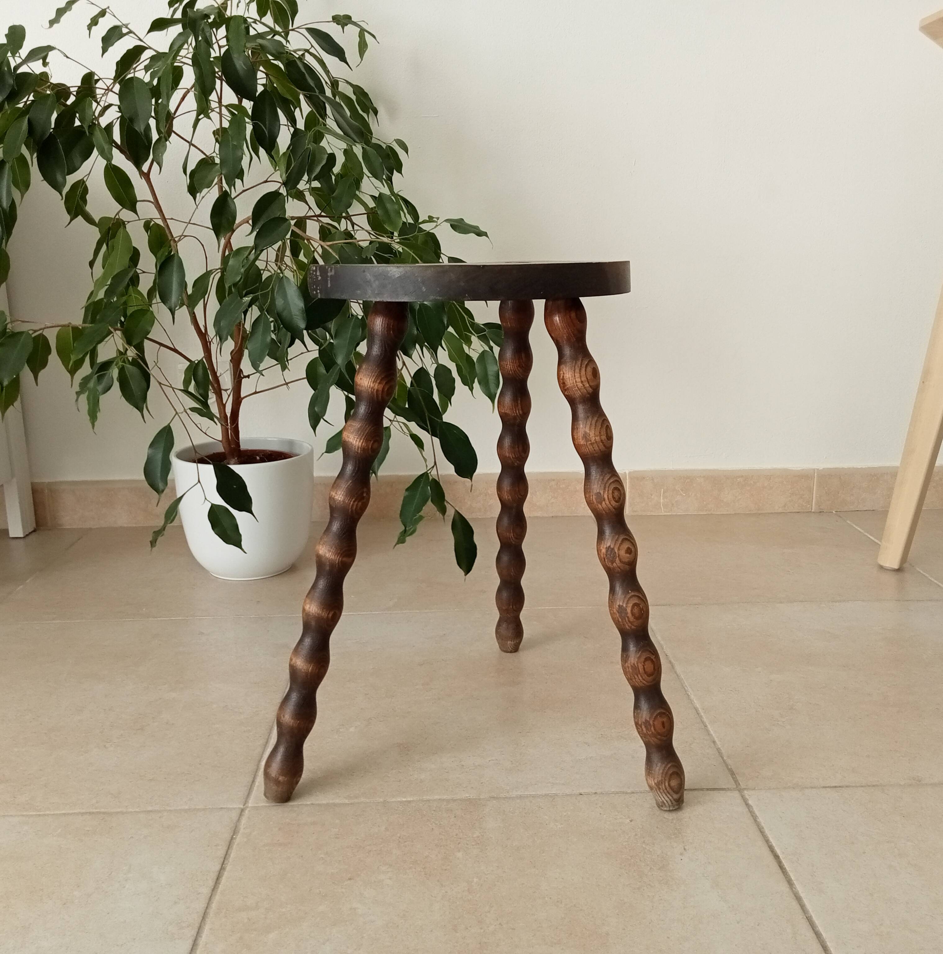 Vintage turned wood tripod stool