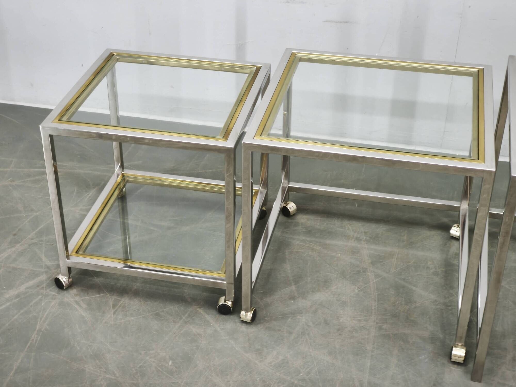 1970s Italian Chrome, Brass and Glass Nesting Tables, Set of Three