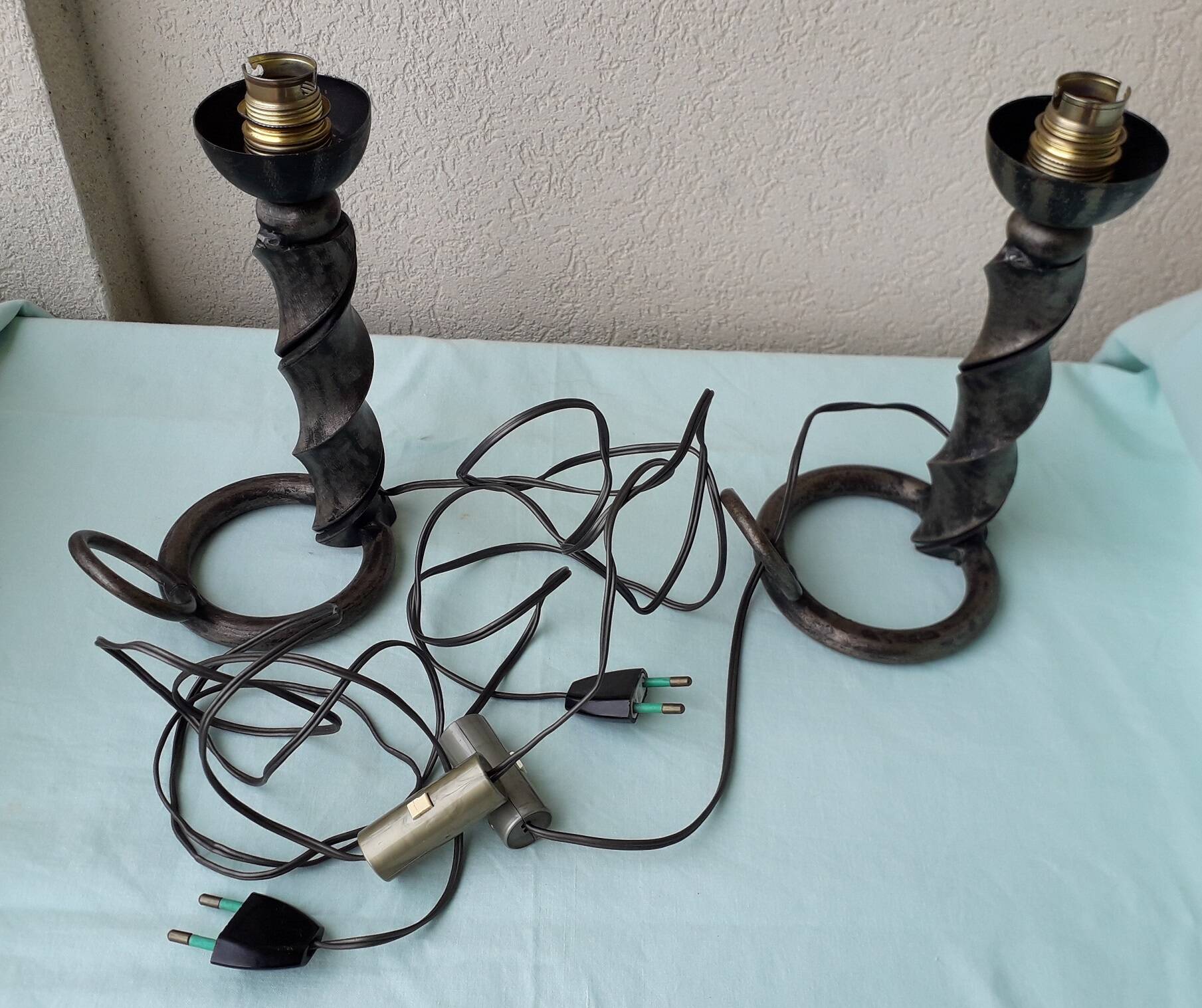 Pair of wrought iron lamp bases