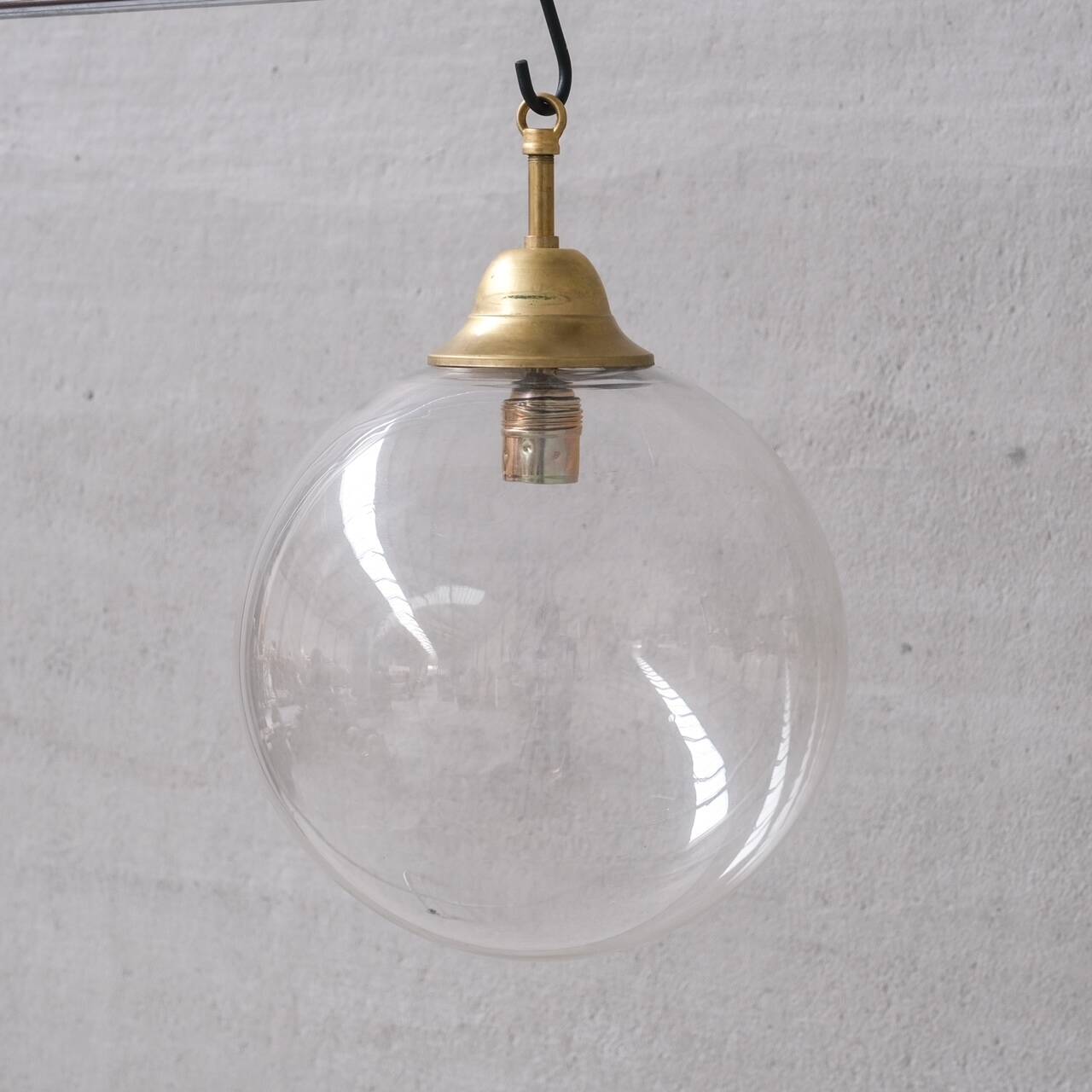 Clear italian mid-century glass and brass pendant light