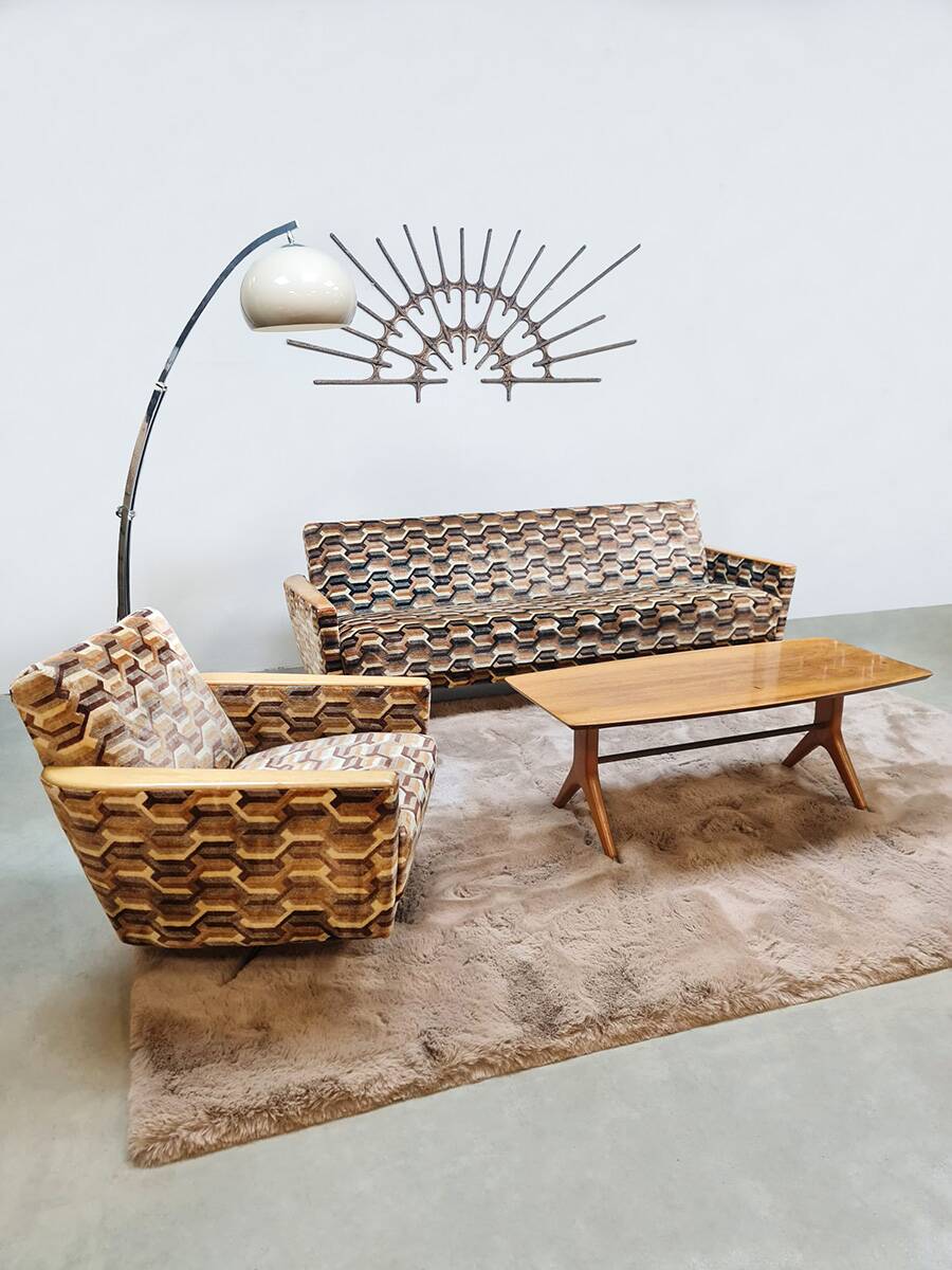 Vintage sofa &amp; lounge chair 'Geometric graphic dessin'