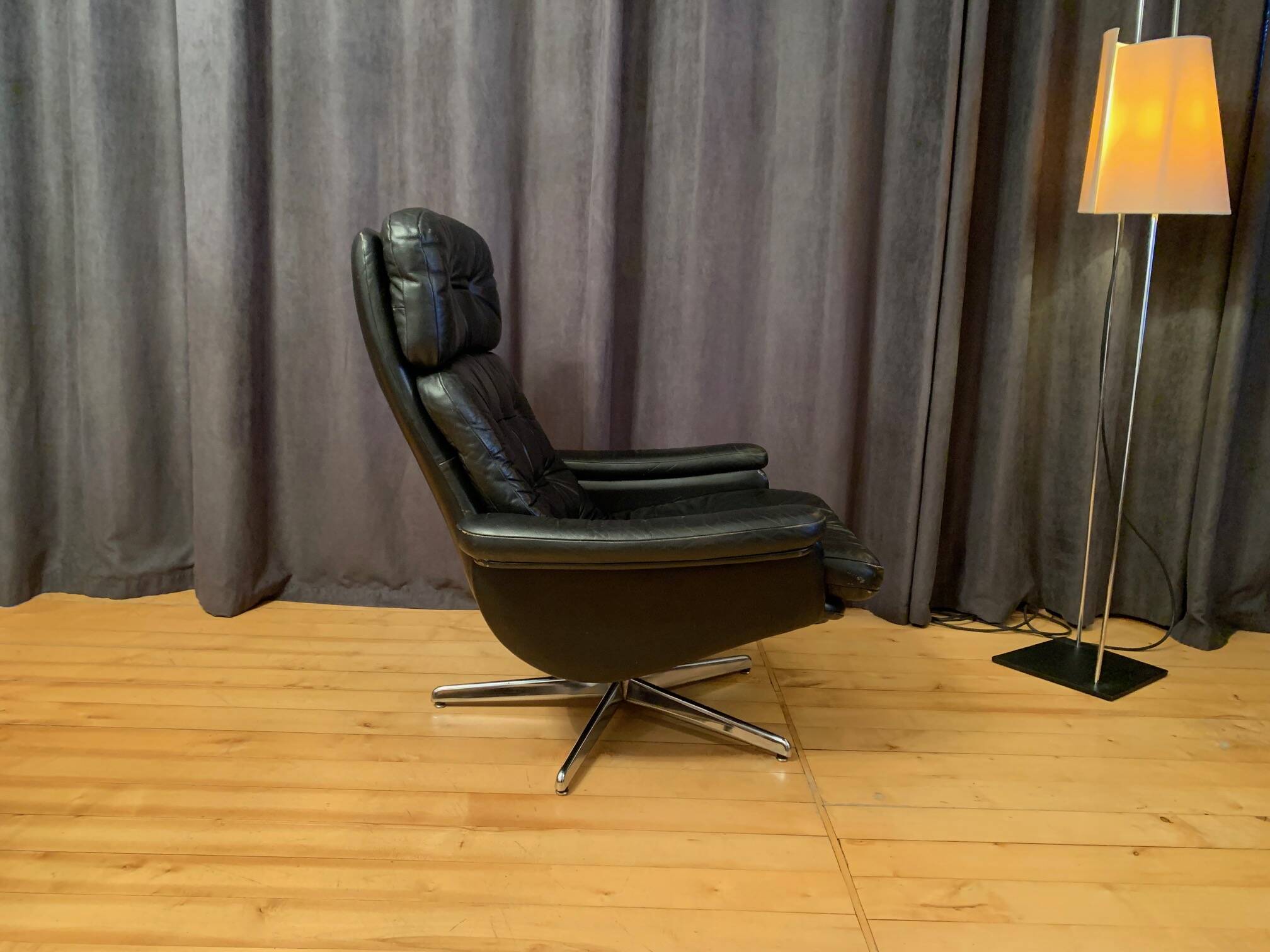 Leather swivel armchair, Denmark, 1960s