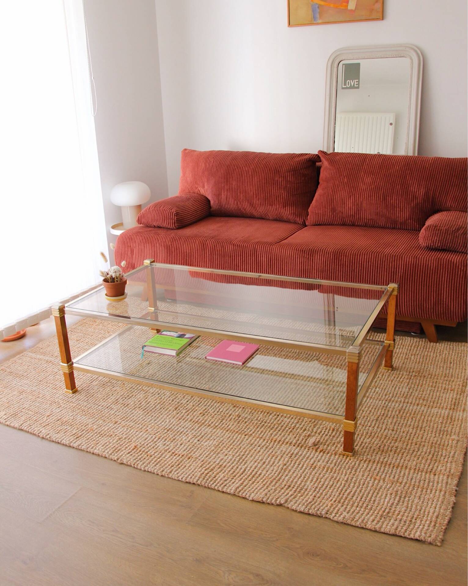Vintage coffee table with double top from the 1970s.