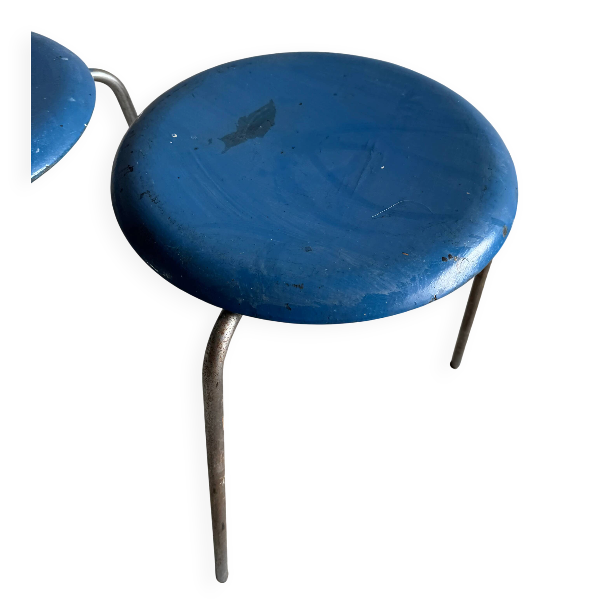 Set of 2 vintage blue Dot stools model 3170 by Arne Jacobsen for Fritz Hansen, 1974.