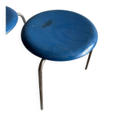 Set of 2 vintage blue Dot stools model 3170 by Arne Jacobsen for Fritz Hansen, 1974.