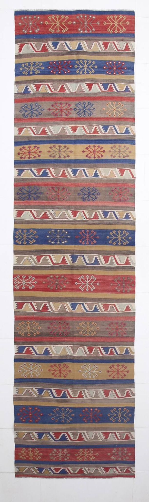 3x14 Navy Blue & Red Kilim Rug, 100x410 Rare Size Kilim Rug,Wool Runner Rug