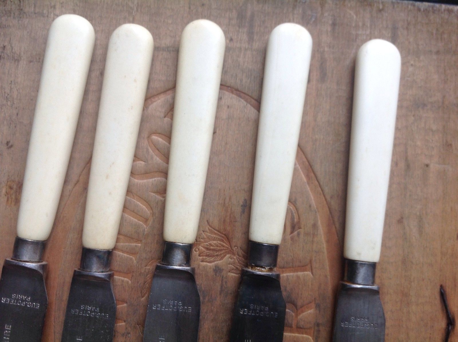 Eugene Potfer 5 knives a silver metal entremet 1930