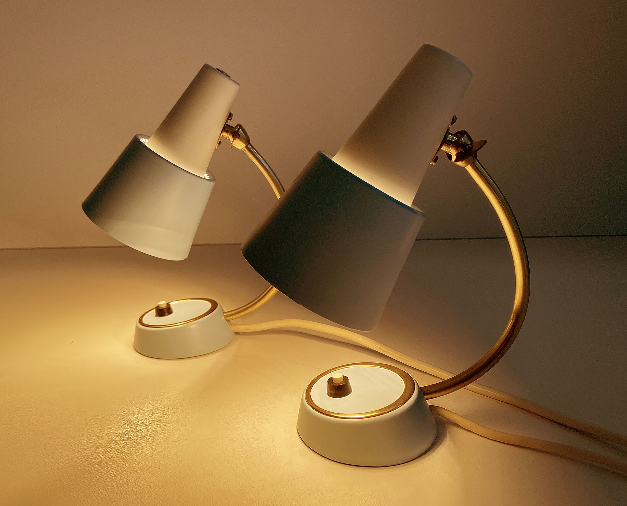 Pair of vintage table or bedside lamps, brass, 50s 60s