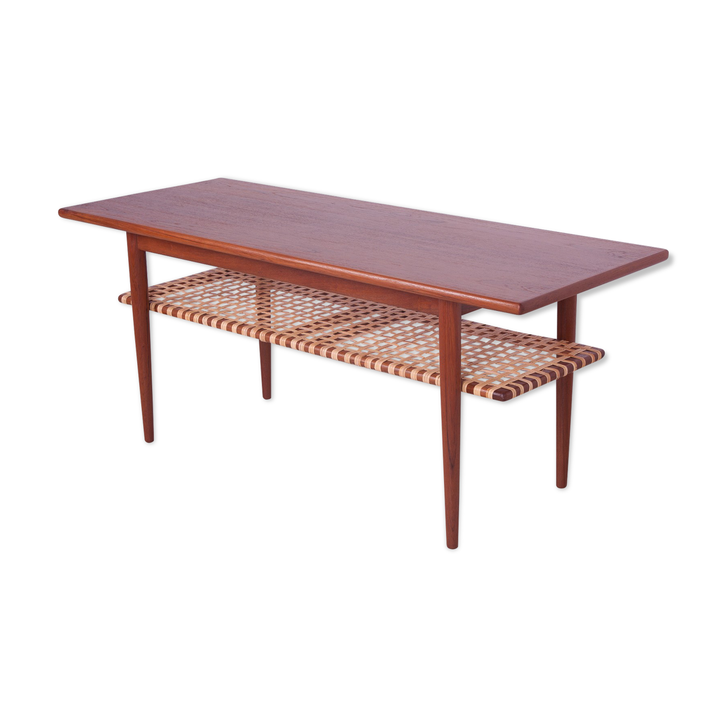 Mid-Century Teak and Rattan Coffee Table, 1960s