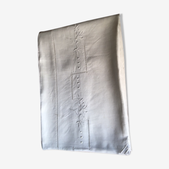 Drap lin ancien brodé à la main et monogramme t t 226 x 324