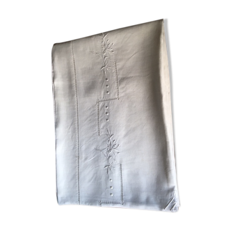 Drap lin ancien brodé à la main et monogramme t t 226 x 324