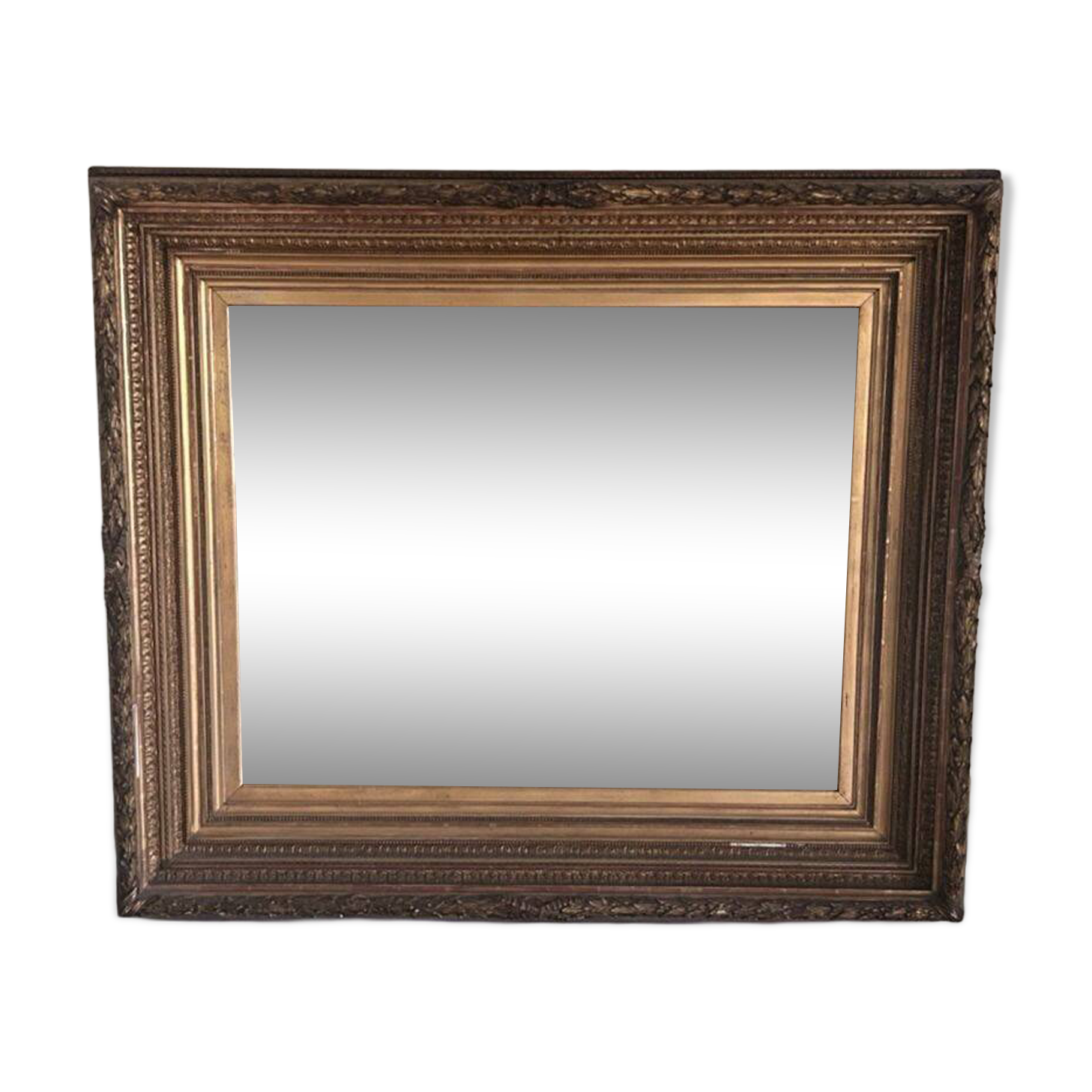 Large antique Napoleon III mirror – Wooden and gilded stucco frame – 135 × 114