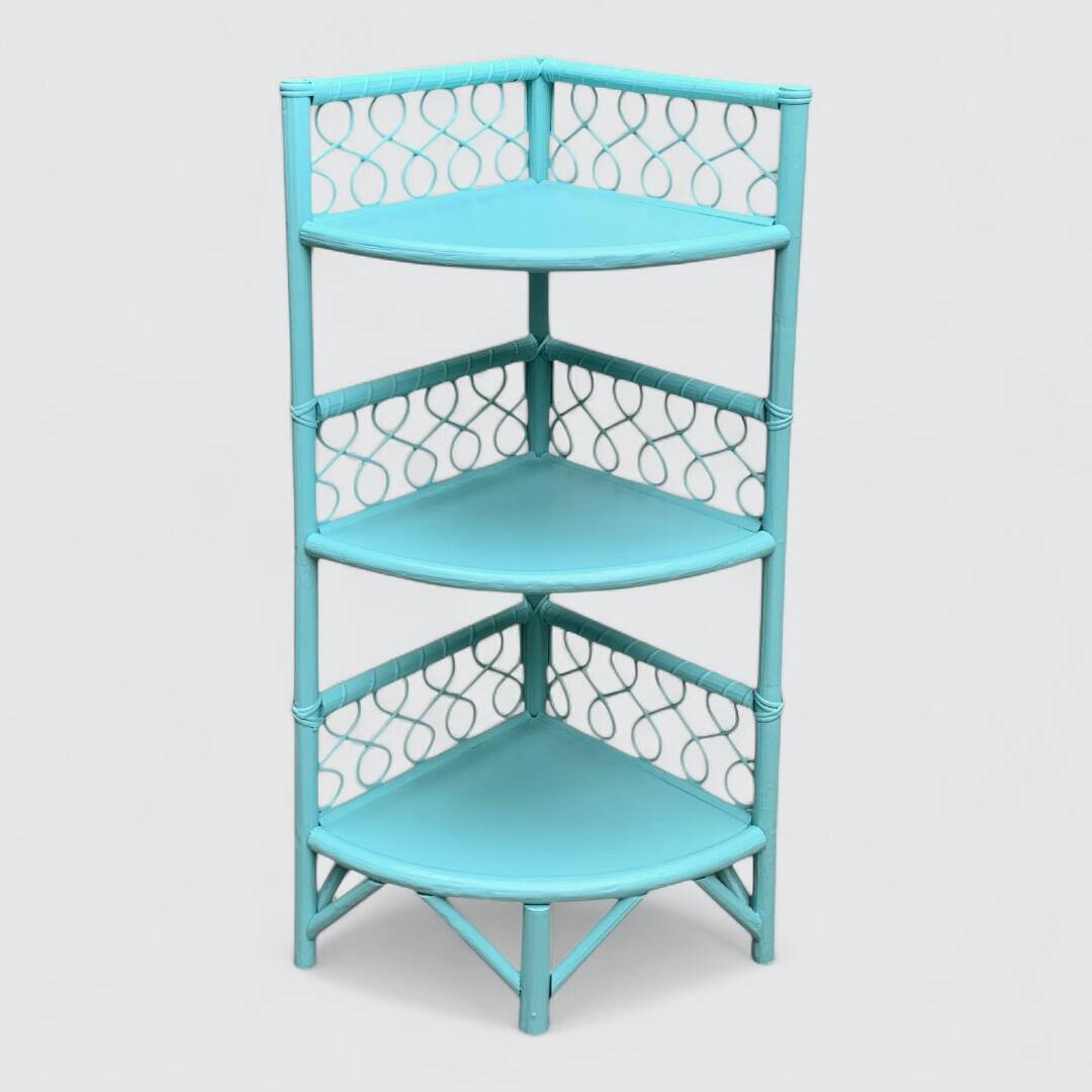Vintage turquoise rattan corner shelf 1960