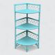Etagère d’angle en rotin turquoise vintage 1960