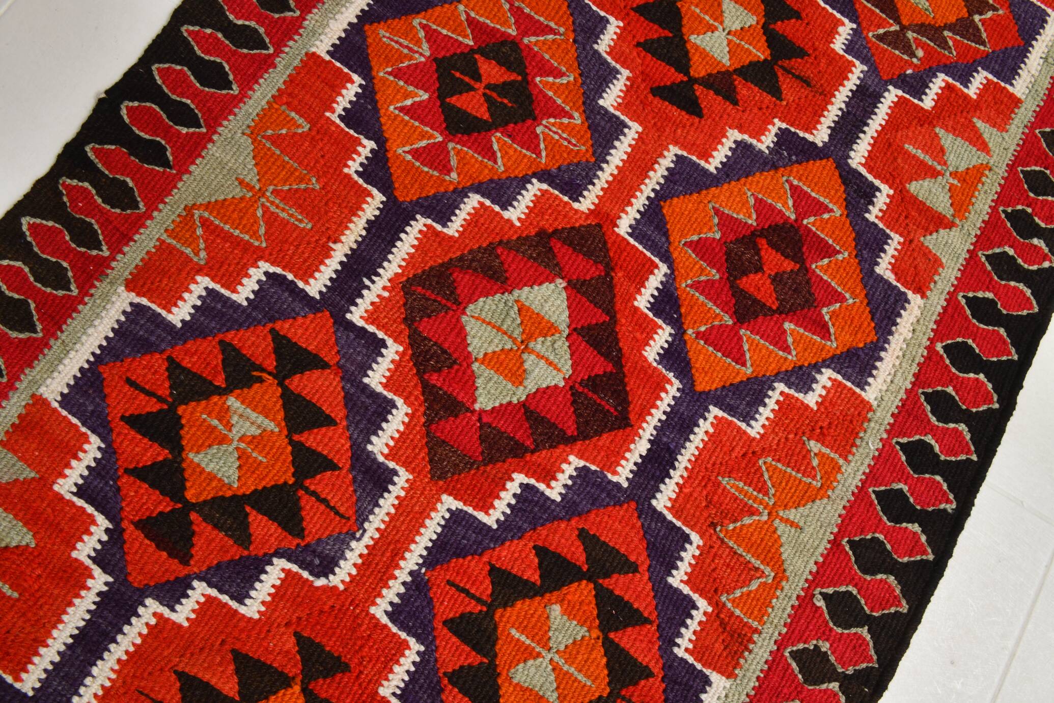 Vintage Orange & Blue Tribal Kilim Runner Rug, 95x320Cm