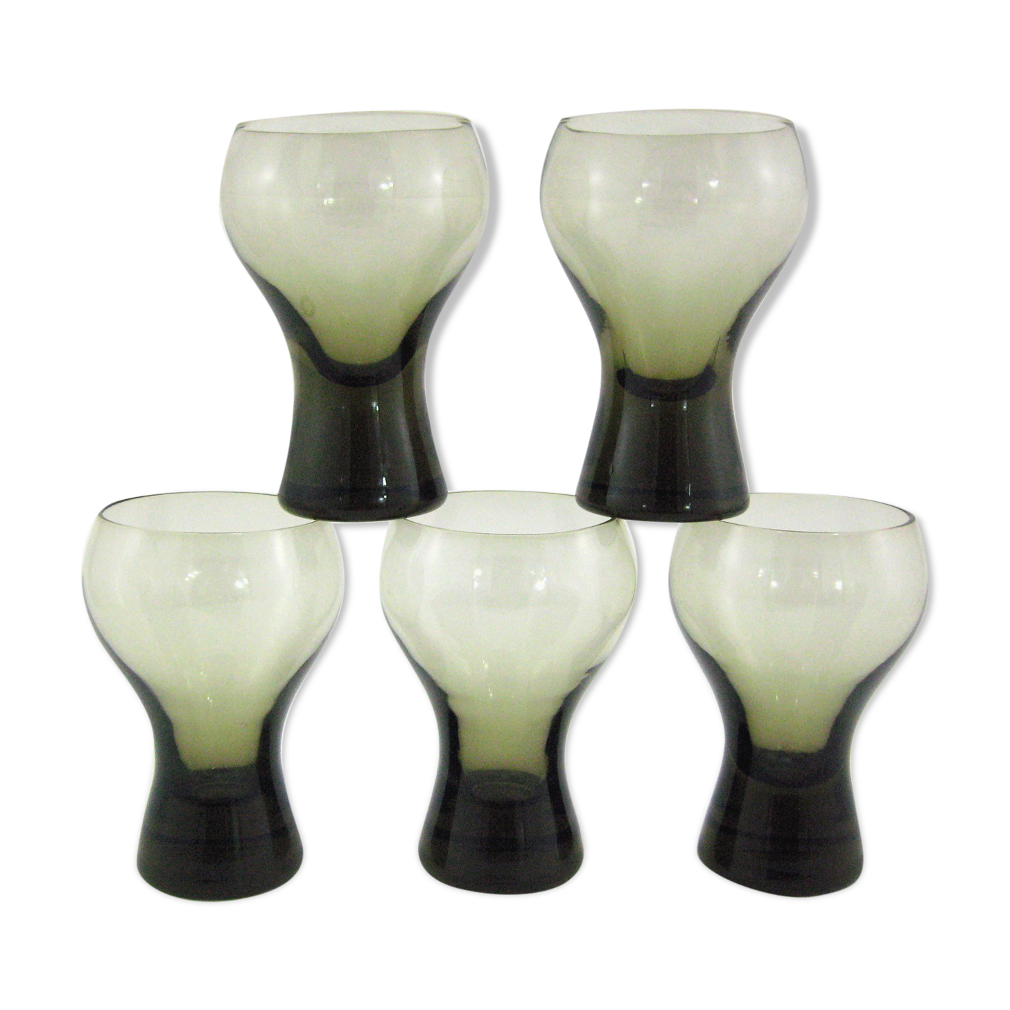 5 cocktail glasses in brown smoked glass - Luminarc verrerie d'Arques France - vintage 70s