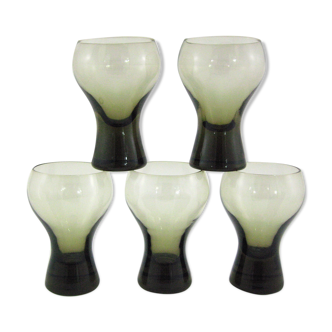 5 cocktail glasses in brown smoked glass - Luminarc verrerie d'Arques France - vintage 70s