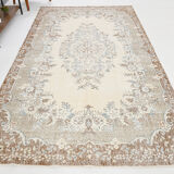 Handmade beige & brown floral  vintage rug