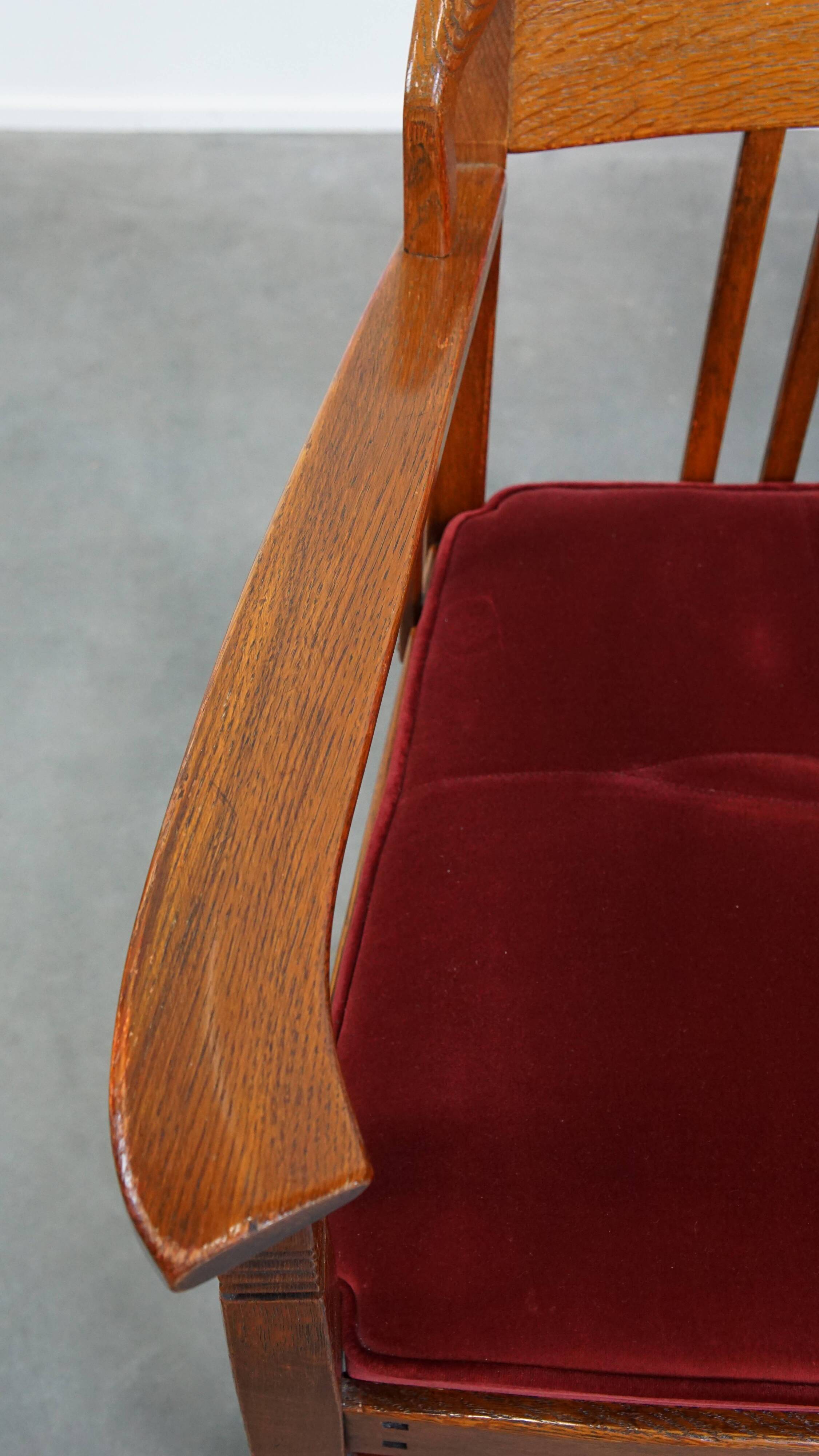 Ensemble de 4 chaises de salle à manger Art Nouveau / Jugendstil avec revêtement rouge