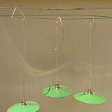 Trio of vintage suspension in green and white enamelled sheet metal indus old farm