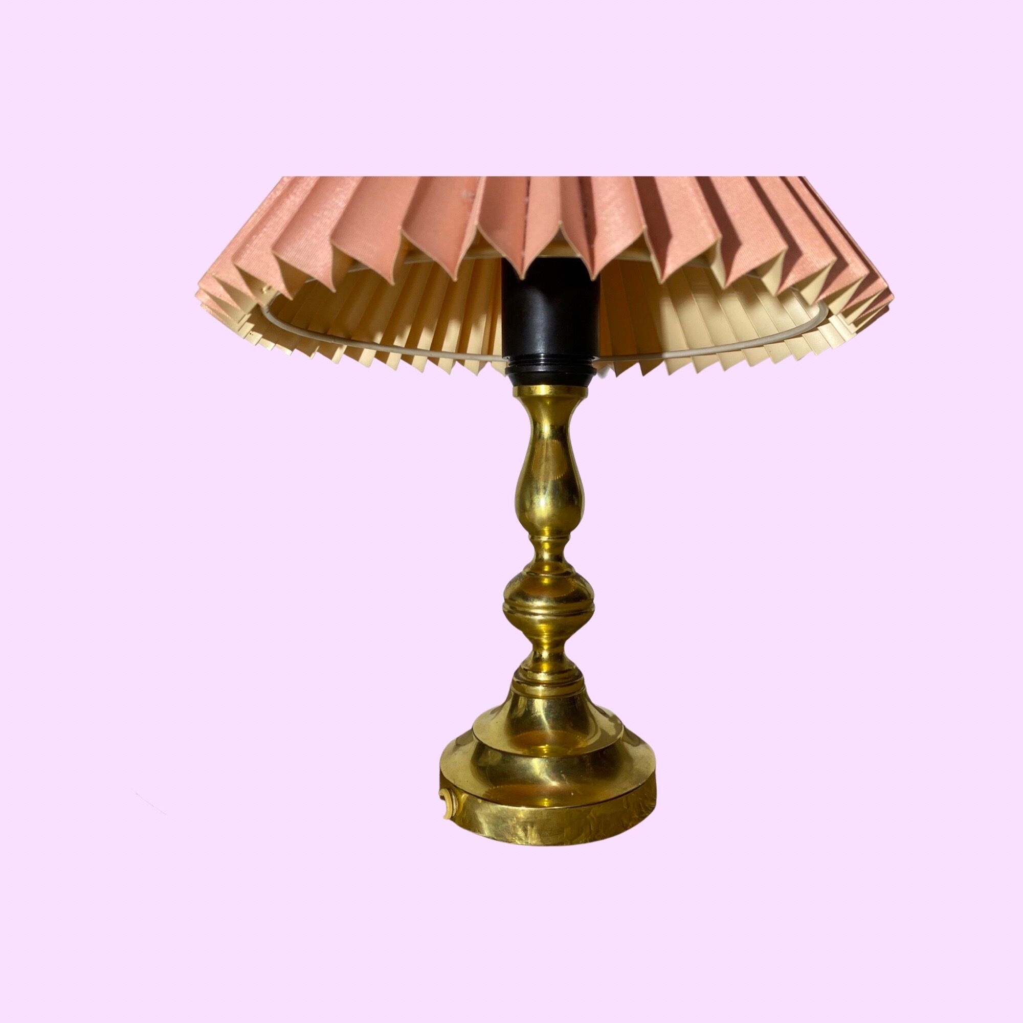 Vintage Brass Lamp by Knud Christensen Made in Denmark | Gold/Brass Base With Pink Lampshade