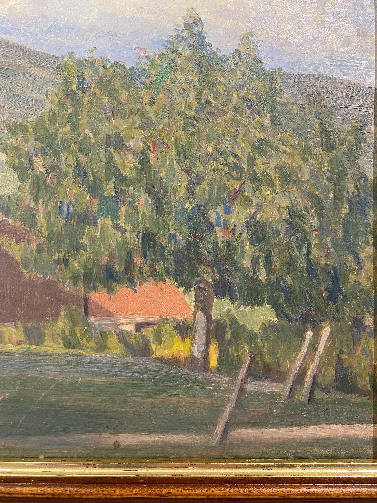 Old painting, landscape Monts Lyonnais, signed dated 1944