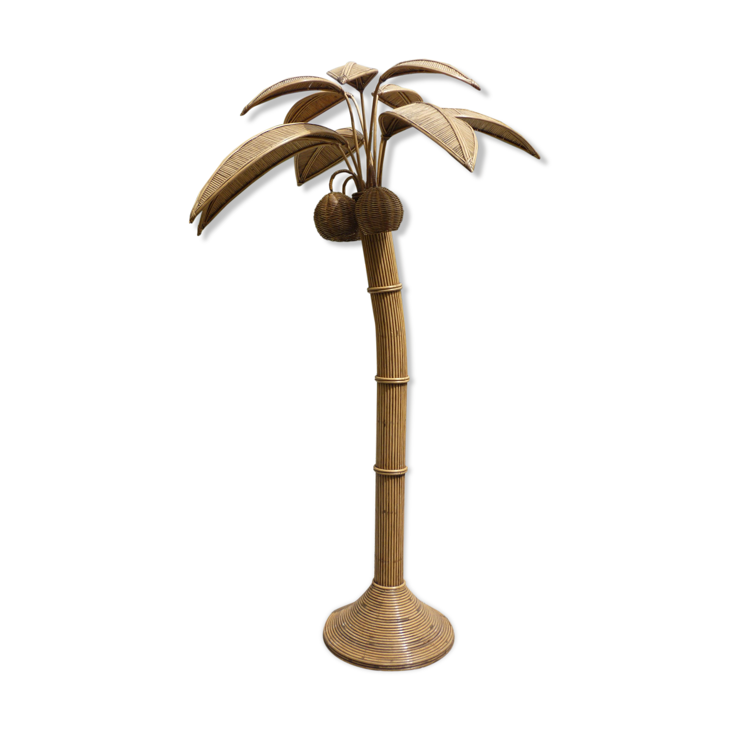 Rattan palm floor lamp by Mario Lopez Torres, 1970
