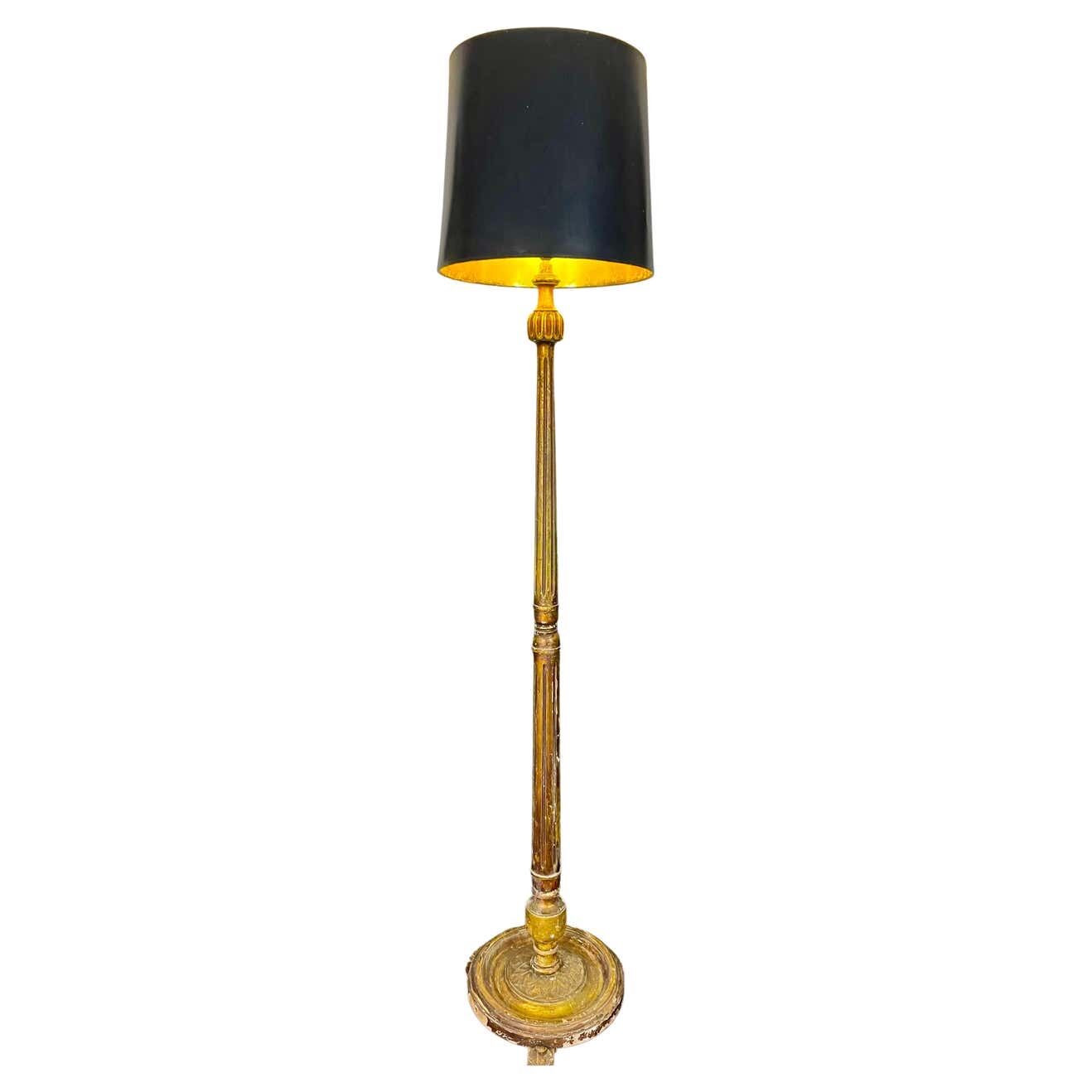 French floor lamp in fluted and gilded wood, Louis XVI style, twentieth century