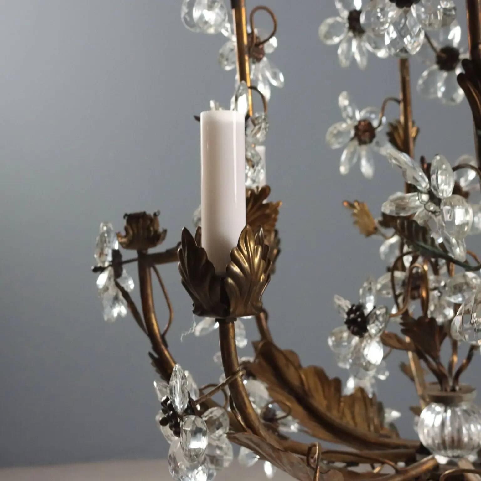 Antique golden metal chandelier, Italy, 20th century