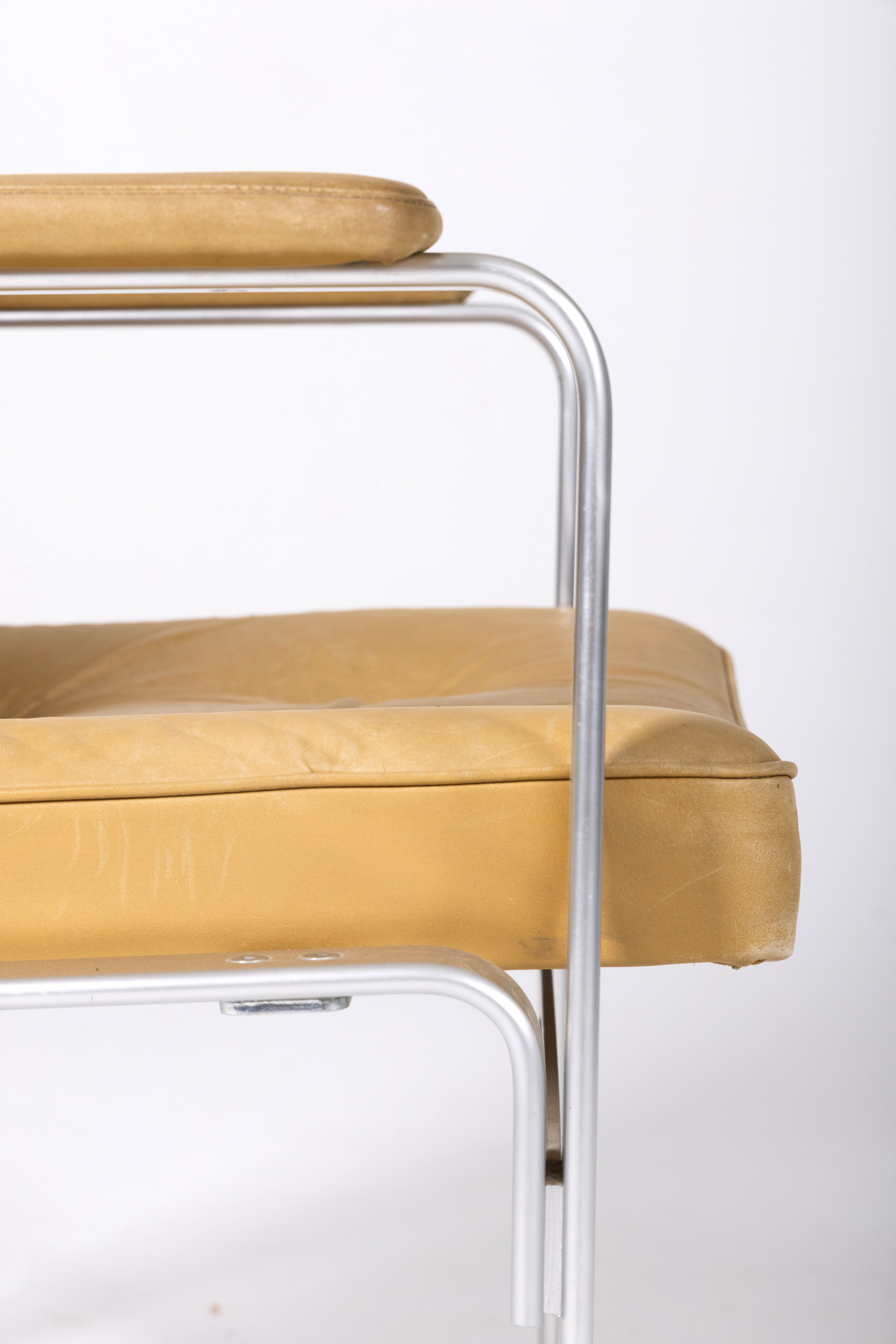 Leather and aluminum armchairs "Karl" by Erik Ekselius, 1960s