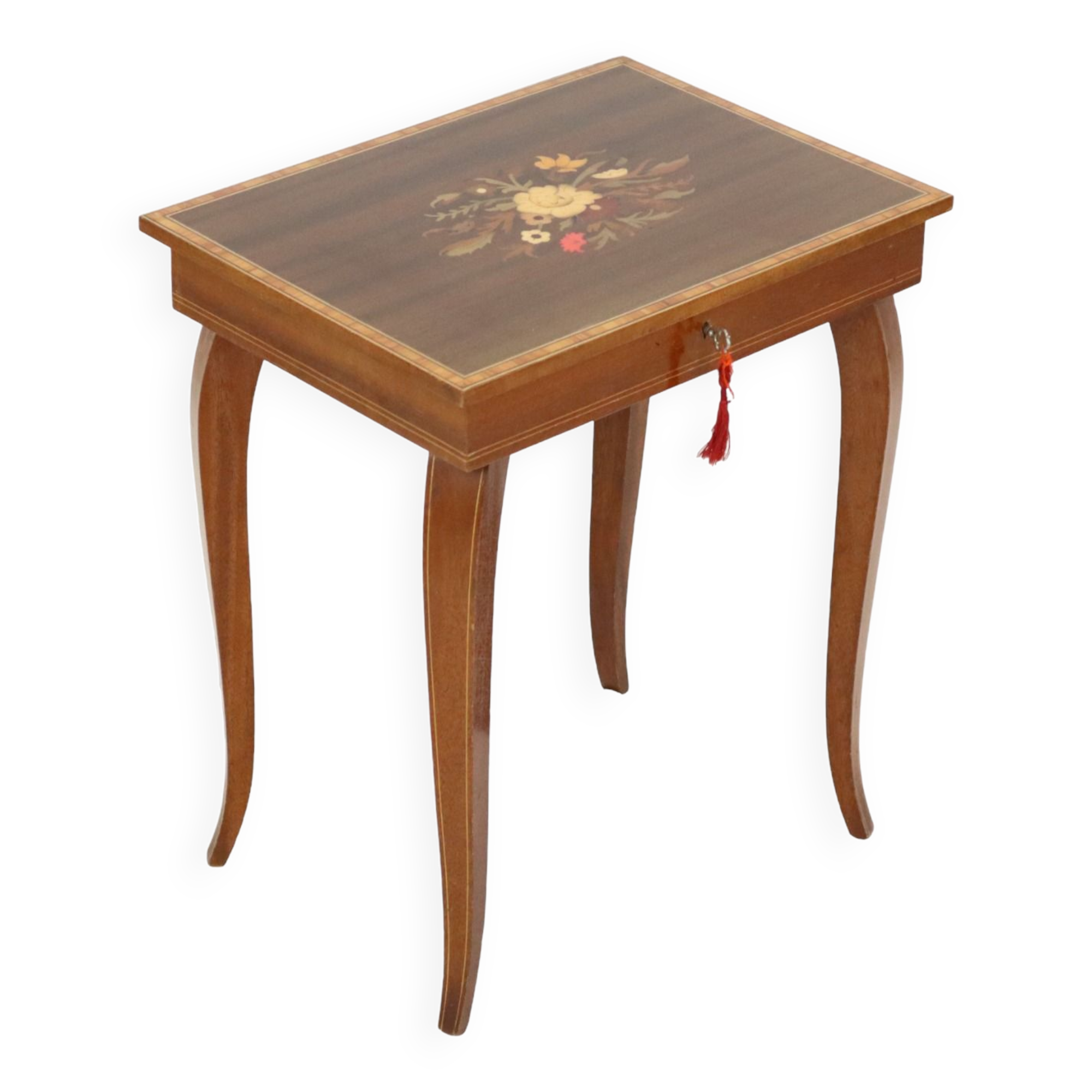 Reuge music box table with key inlaid wood made in italy 43cm