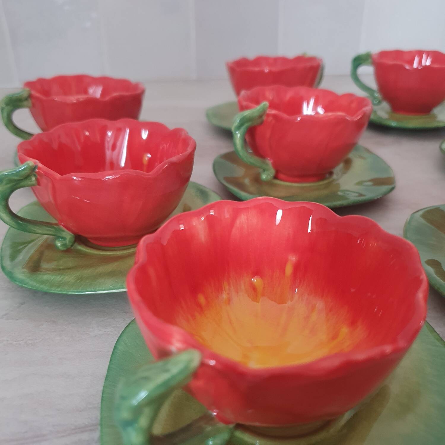 Barbotine flower coffee and tea service