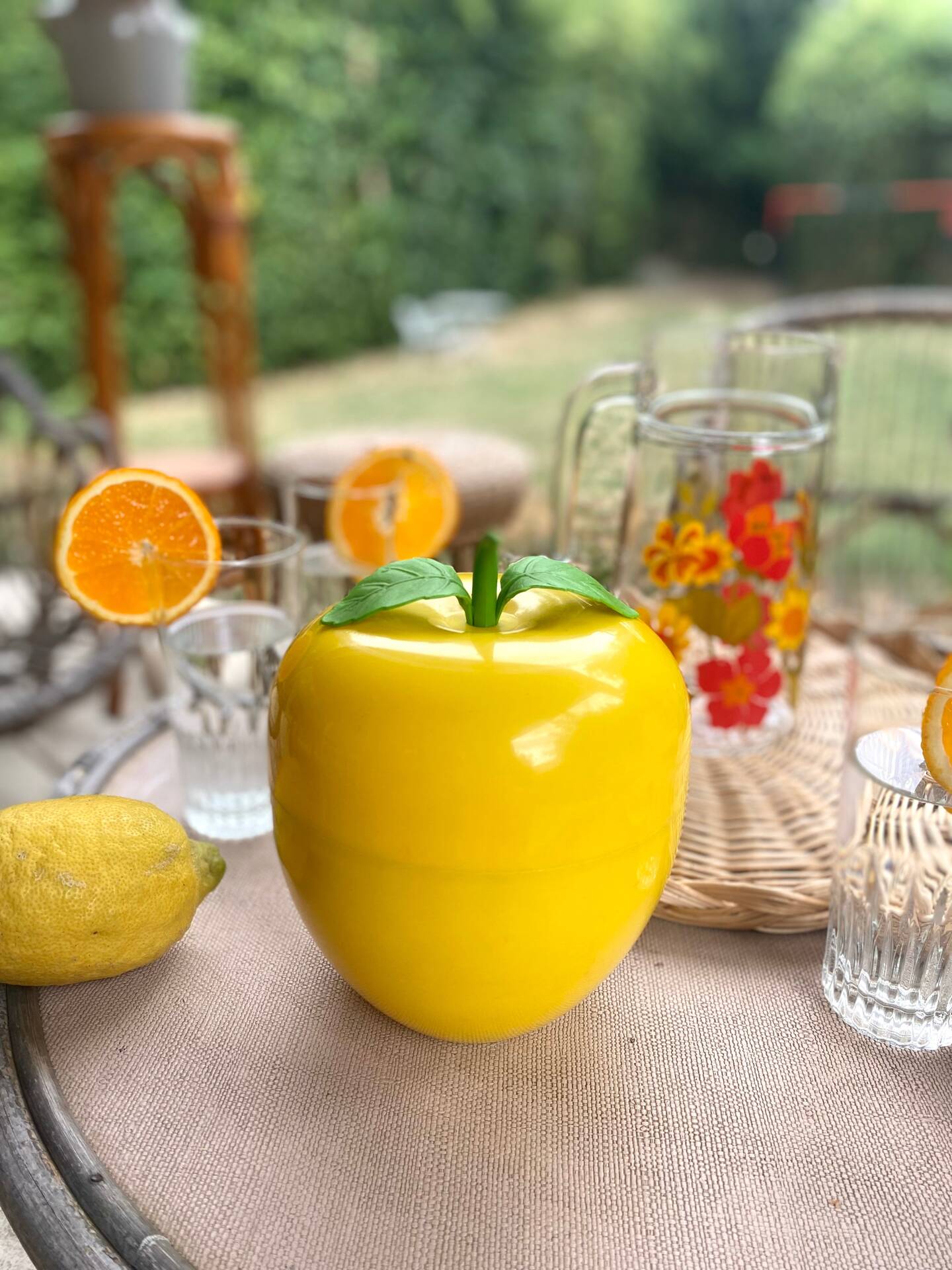 Vintage yellow plastic "apple" ice bucket from the 1970s.