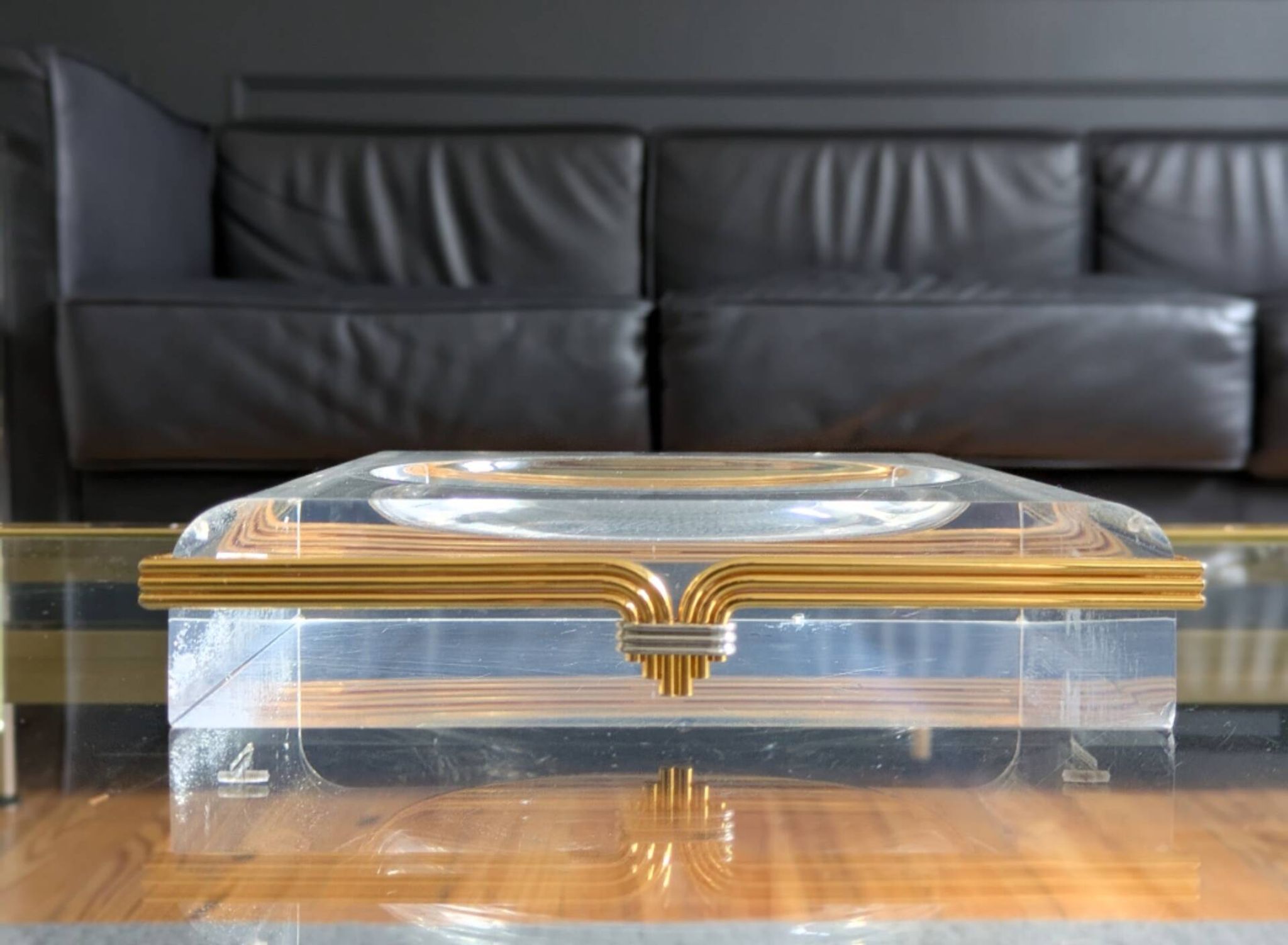 Lucite and brass catchall attributed to Claude Malle/Maison Roméo.