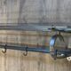 Large chrome metal wall coat rack with Art Deco shelf